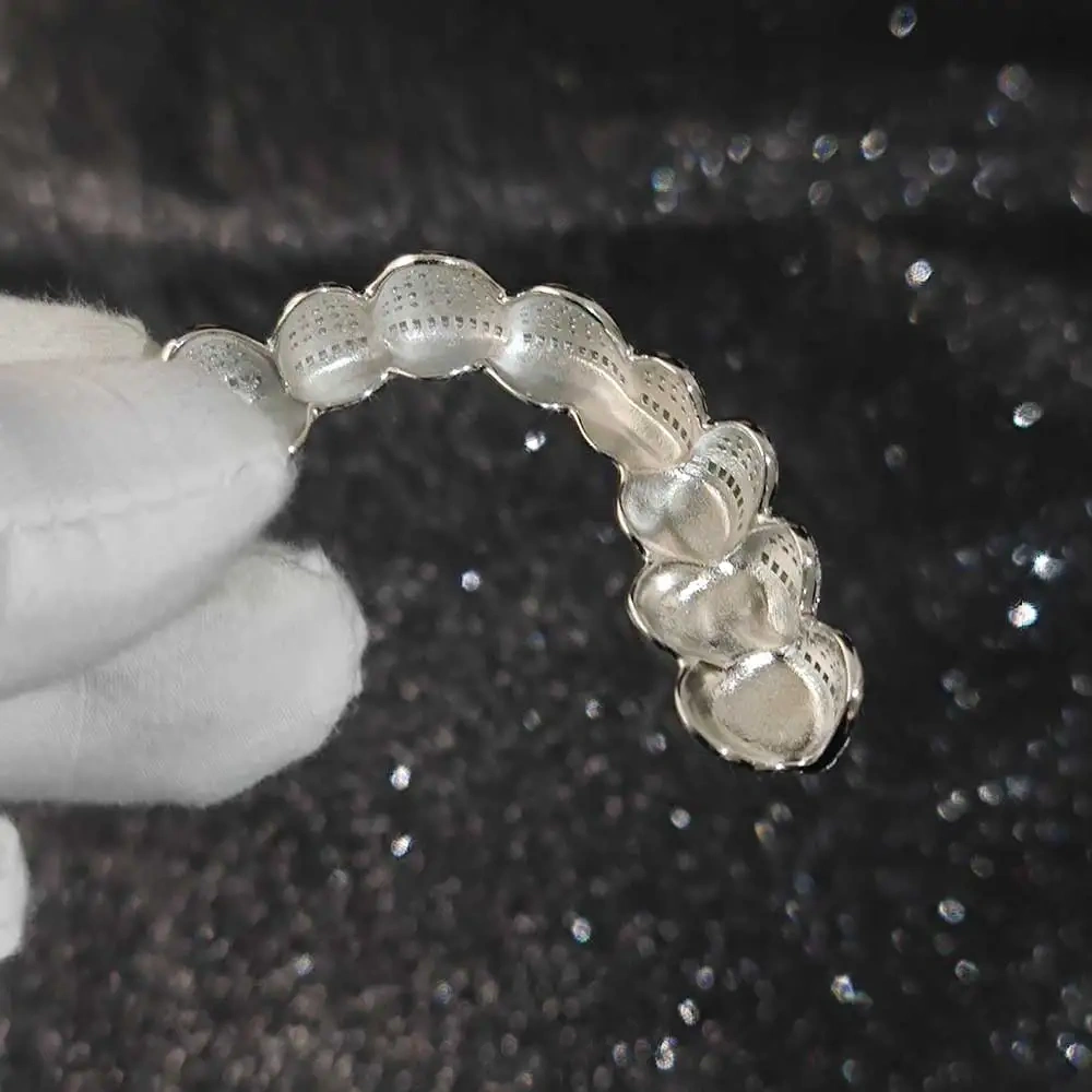 Hip Hop Grillz Teeth Iced Out Vvs Diamond Grillz Round&Baguette 925 Sterling Silver Bling Bling Custom Moissanite Grillz