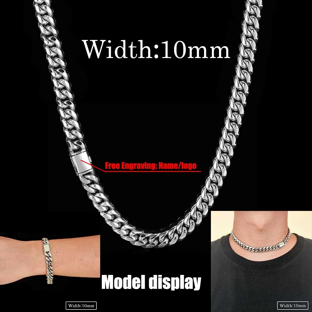 ESKEEM Hip Hop Fashion Jewelry 8/10/12/14MM PVD Plating Necklace Stainless Steel Chunky Cuban Link Chains Miami For Men Gift