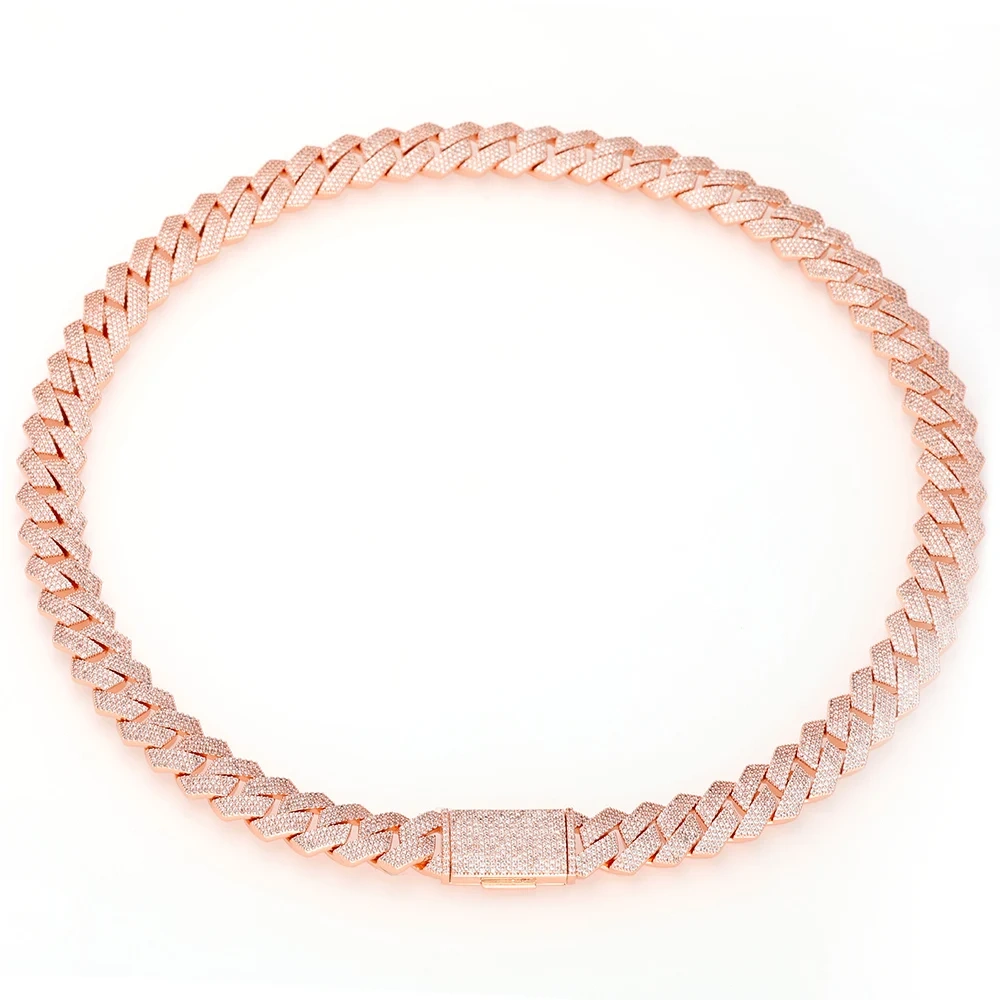 Hip Hop Jewelry 15mm Rose Gold Plated Cuban Link Chain Luxury Women Man Bling Full Iced Diamond Cuban Necklace Christmas Gift