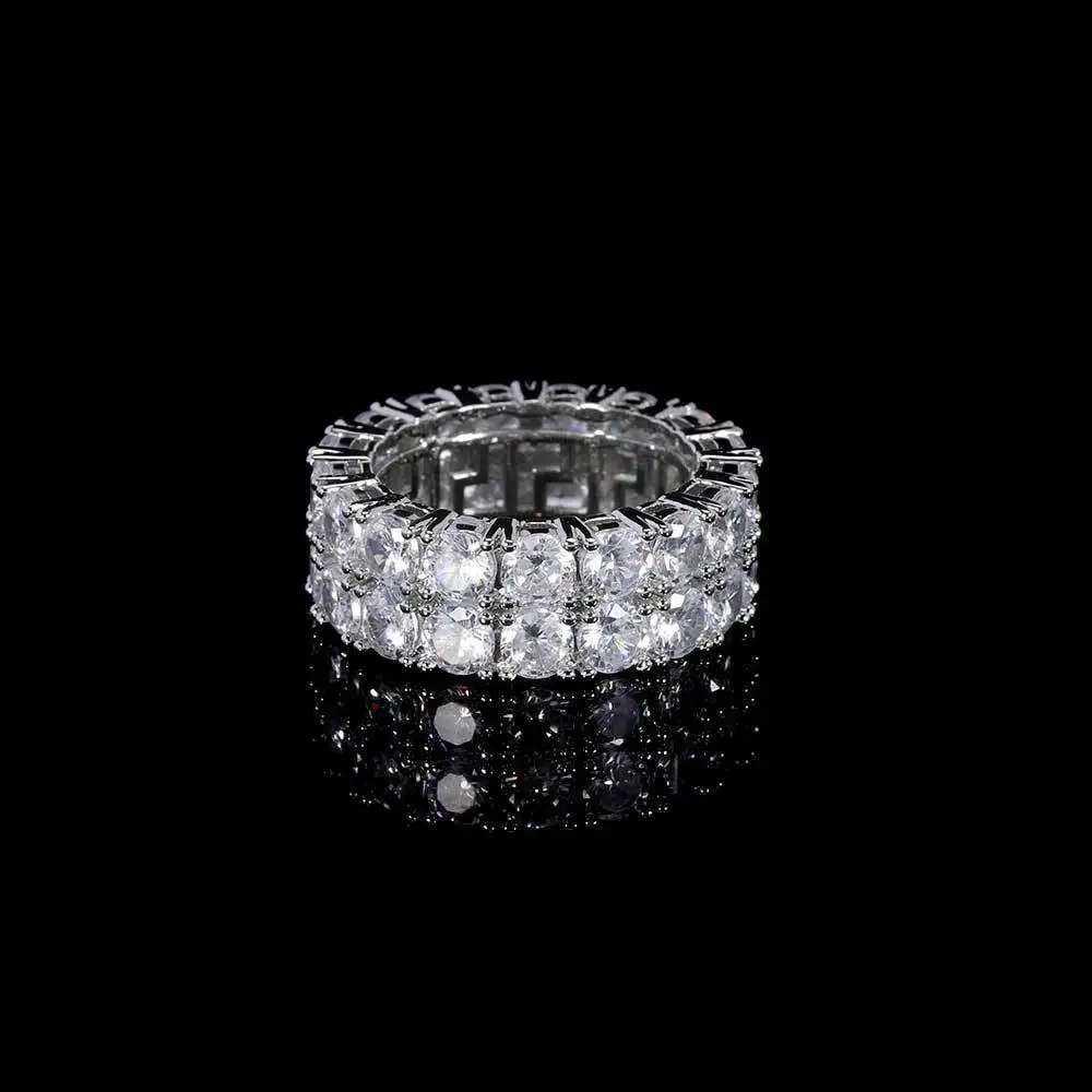 Hip Hop Rapper Rock Ring Fashion Jewelry Iced Out Rectangle Double Row 3A CZ 8MM Ring For Women And Men Christmas Gift