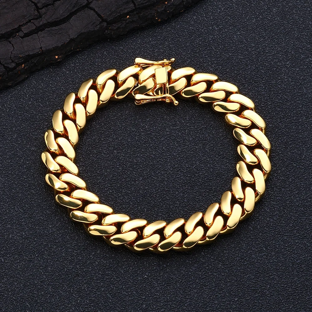 ESKEEM 10mm Solid Cuban Chain Necklace 18K Gold Plated Brass Thin Miami Cuban Link Chain Hip Hop Women Fine Jewelry Gift