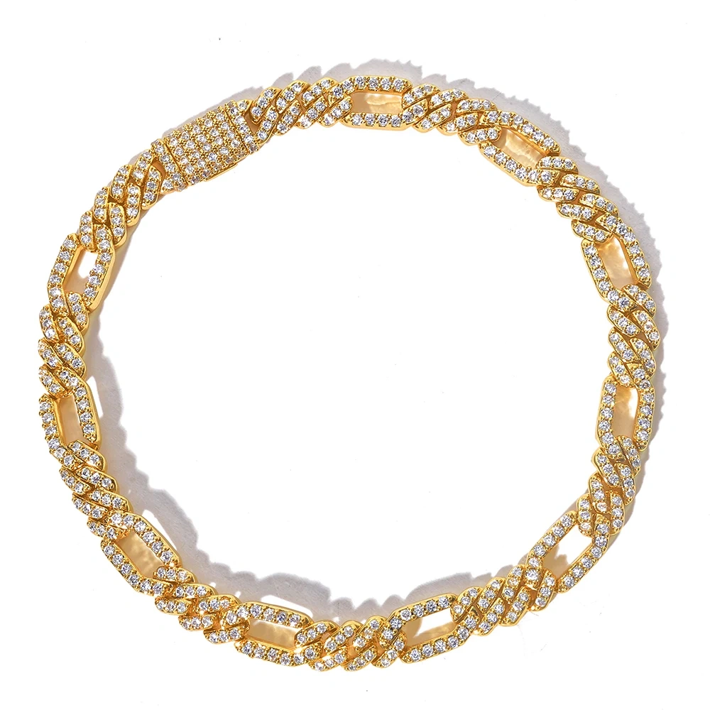 ESKEEM New Arrival 7mm Figaro Necklace Iced Out Cubic Zirconia Stones Cuban Link Style Hip Hop Chain Jewelry