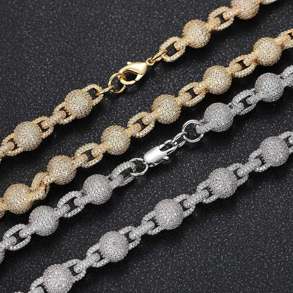Hip Hop Jewelry 10.5MM Necklace Chain For Women Accessories Iced Out Chain Micro Pave Cz Jewelry Big Round Bead Choker