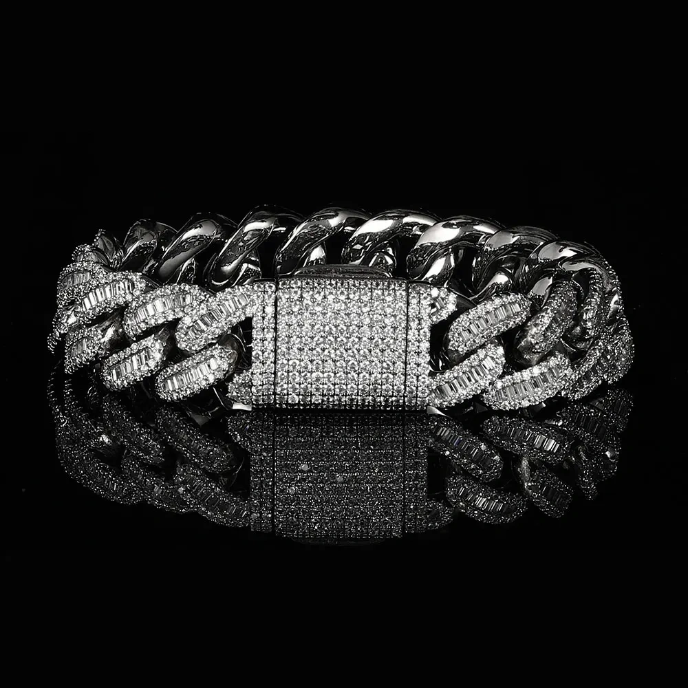 15mm Hip Hop Rapper Rock Men Iced Out Prong Fashion Luxury Jewelry Cuban Link Matching Bracelet Hommes