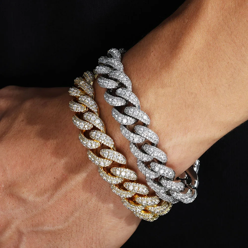 Hip Hop Jewelry 15mm Bubble Cuban Bracelet Men Bling Iced Out 3 Rows Cubic Zirconia Cuban Bracelet Charms Birthday Gift