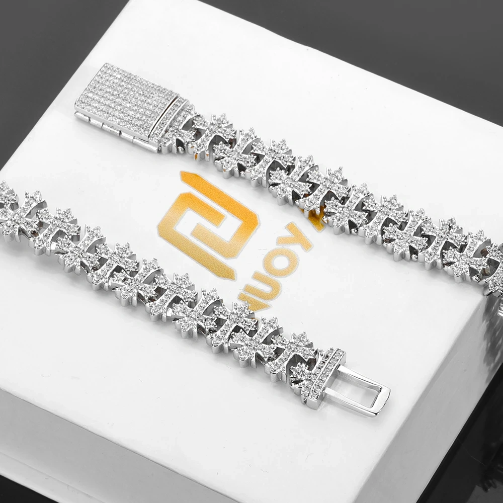 ESKEEM Hip Hop Jewelry 11MM Iced Out Cubic Zirconia Snowflake Cross Necklace New Bling Fashion Link Chain for Men Women