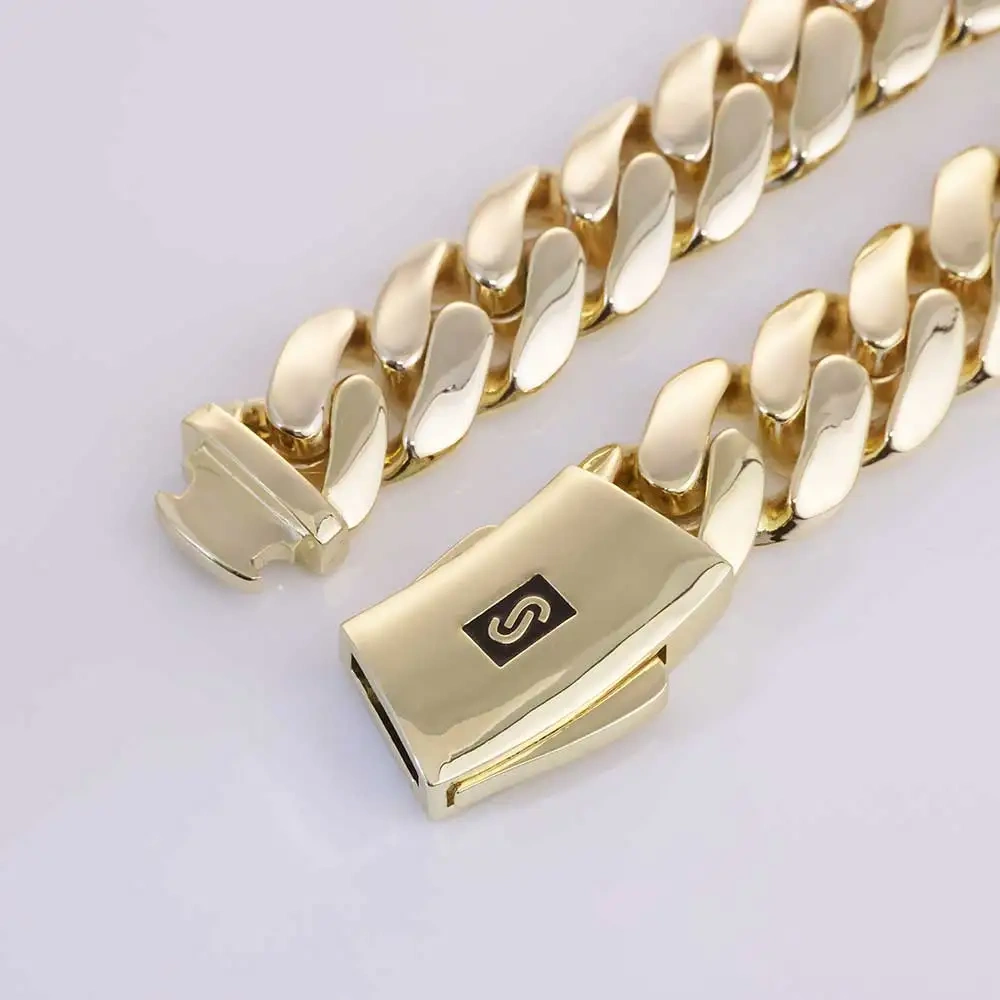 Hip Hop Jewelry 20mm 14K Gold Plated Monaco Chain Classic Pave Lock Choker Heavy Miami Cuban Link Chain Men's Necklace