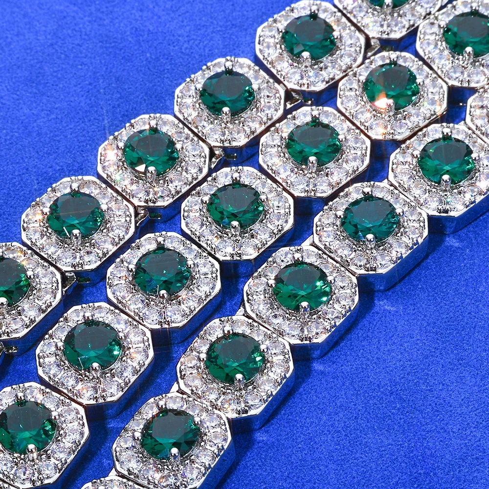 ESKEEM New Iced Emerald Cluster Tennis Chain Necklace 12mm Fashion High Quality Women Choker Hip Hop Jewelry Gift