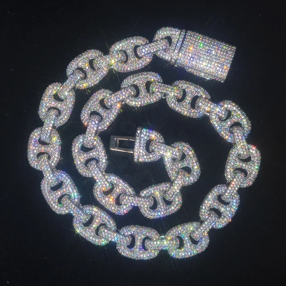 16MM CZ Miami Large Round Cuban Link Chain Bling Iced Out Custom Hip Hop Rapper The Pig Nose Cuban Link Chain