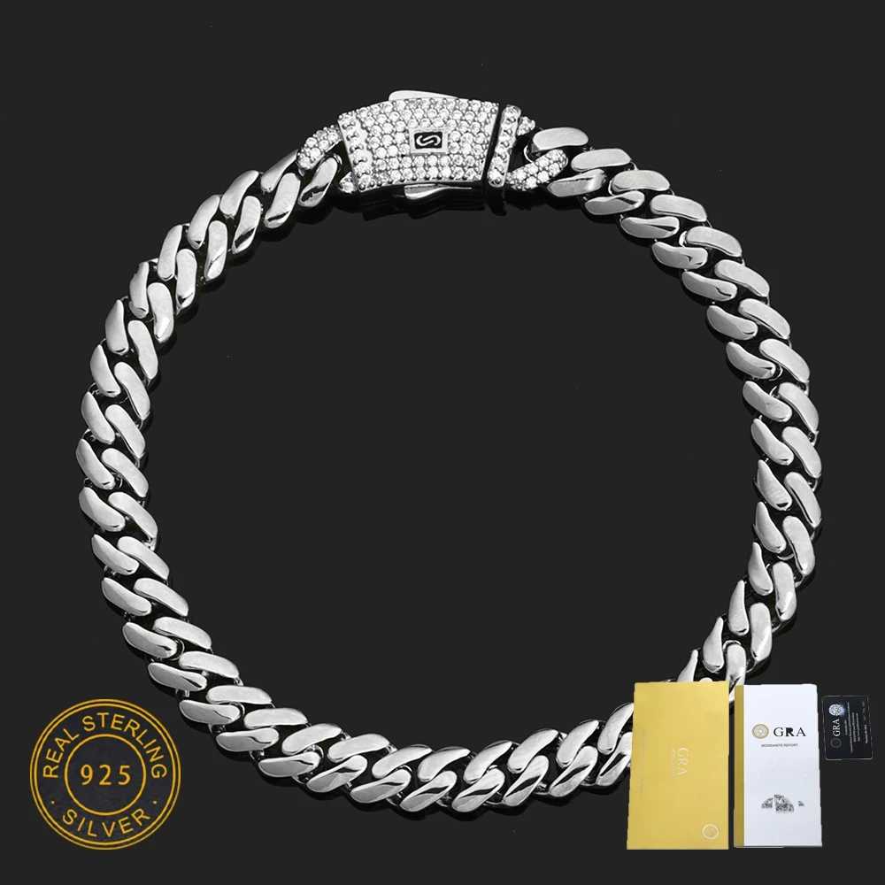 ESKEEM Moissanite Monaco Necklace 925 Silver Iced Out VVS Pass Diamond Test Clasp 6/8/10mm Chain Fine Jewelry with GRA In Stock
