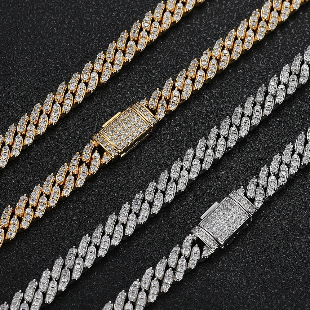 8MM 1 Row 2 Rows Iced Out CZ Cuban Necklace Bling Cubic Zirconia Brass Necklace Miami Cuban Link Chain Hip Hop Jewelry Gifts