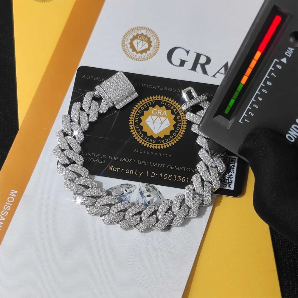 Hip Hop Jewelry VVS Cuban Link Chain 1/2/3 Rows 8/10/14/15/18/19/20/25mm 925Sterling Silver D Moissanite Miami Cuban Necklace