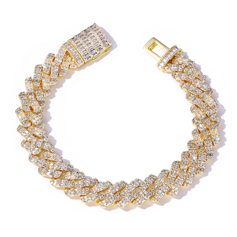 Hip Hop 10mm Width Diamond Cuban Link Necklace Gold Plated Men Prong Iced Out Cuban Link Chain Brass CZ Necklace Jewelries