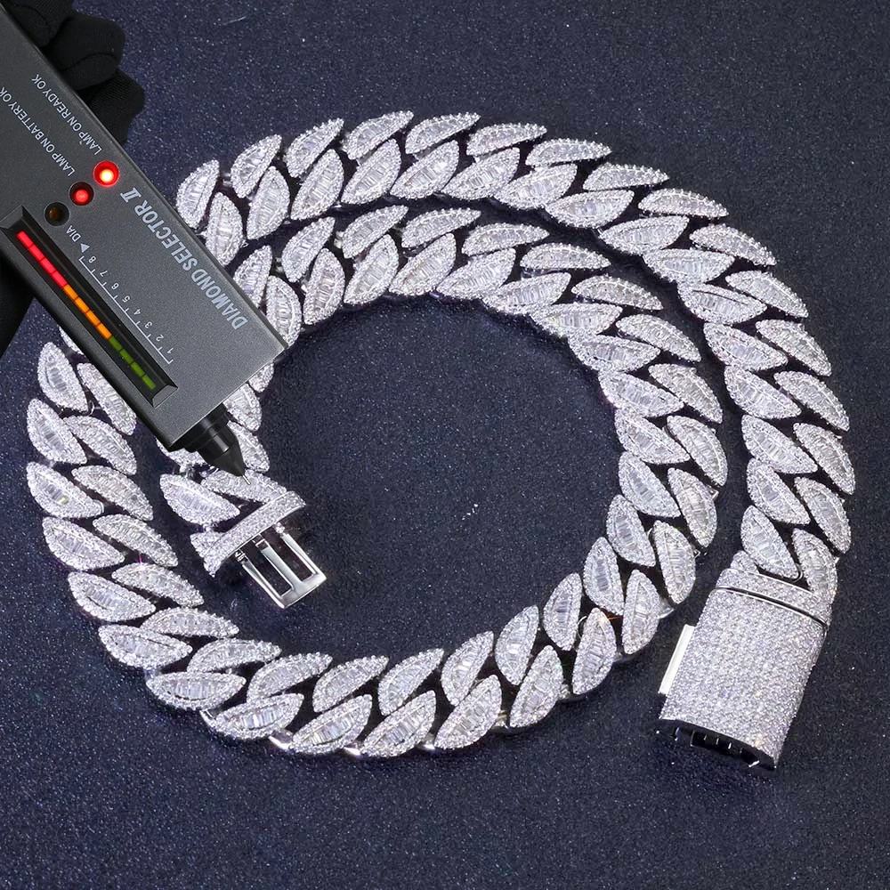 Fine Style 20mm 3 Row 925 Solid Silver Heavy Moissanite Necklace Iced Out Hip Hop Jewelry VVS Best Quality Cuban Link Chain