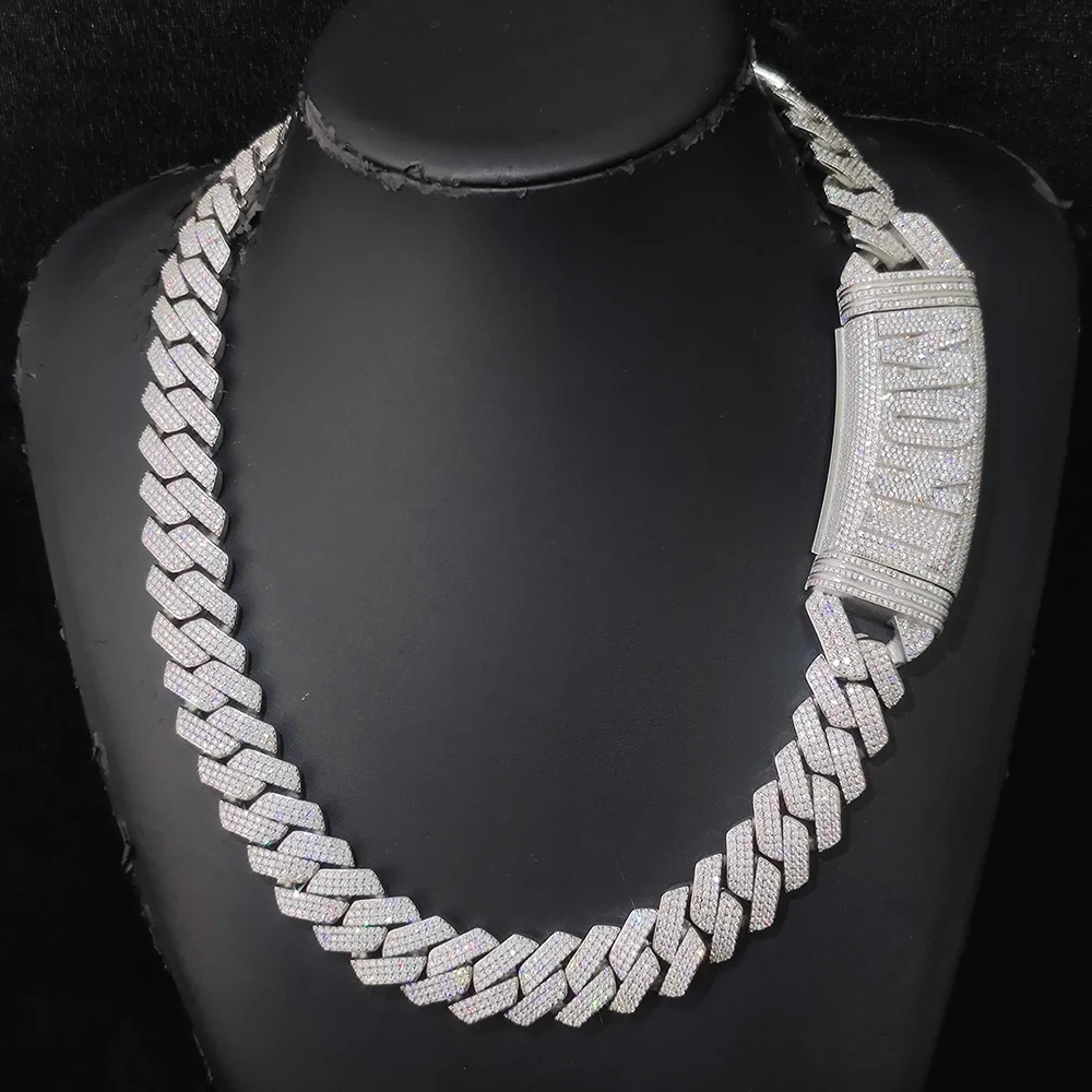 S925 Sterling Silver Vvs Moissanite Cuban Necklace Luxury Customized Iced Out Letter Clasp 20mm Width Mens link Chain