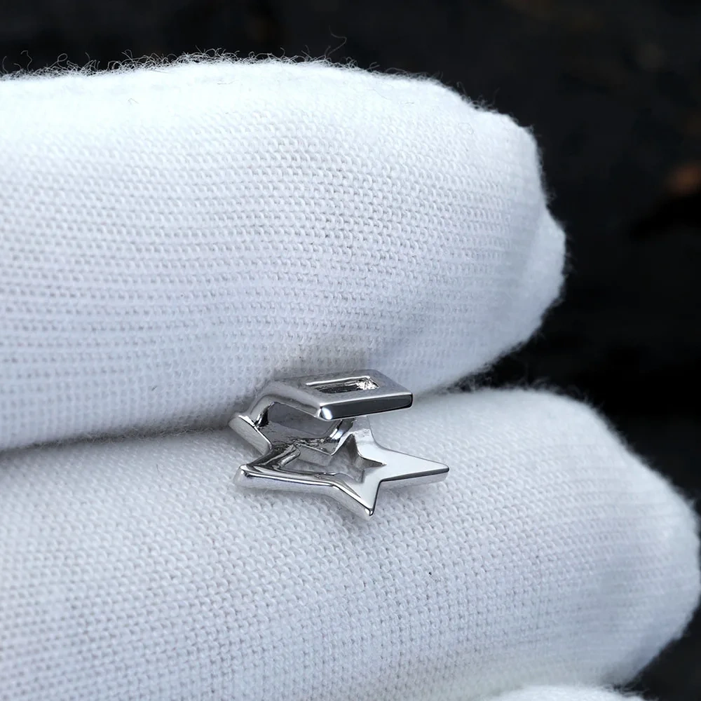 925 Sterling Silver Five Star Teeth Grillz Body Jewelry Single Mouth Hip Hop Tooth Cap Braces Hollow Out Grills