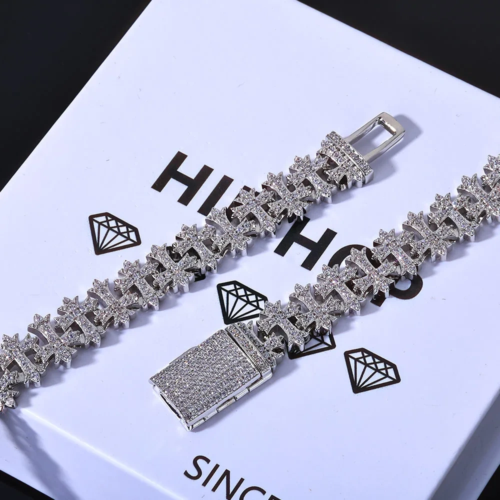 ESKEEM 8MM Iced Out Cross Chain Hip Hop Bling Cubic Zirconia Cuban Link Necklace Jewelry for Men and Women Gift Drop Shipping