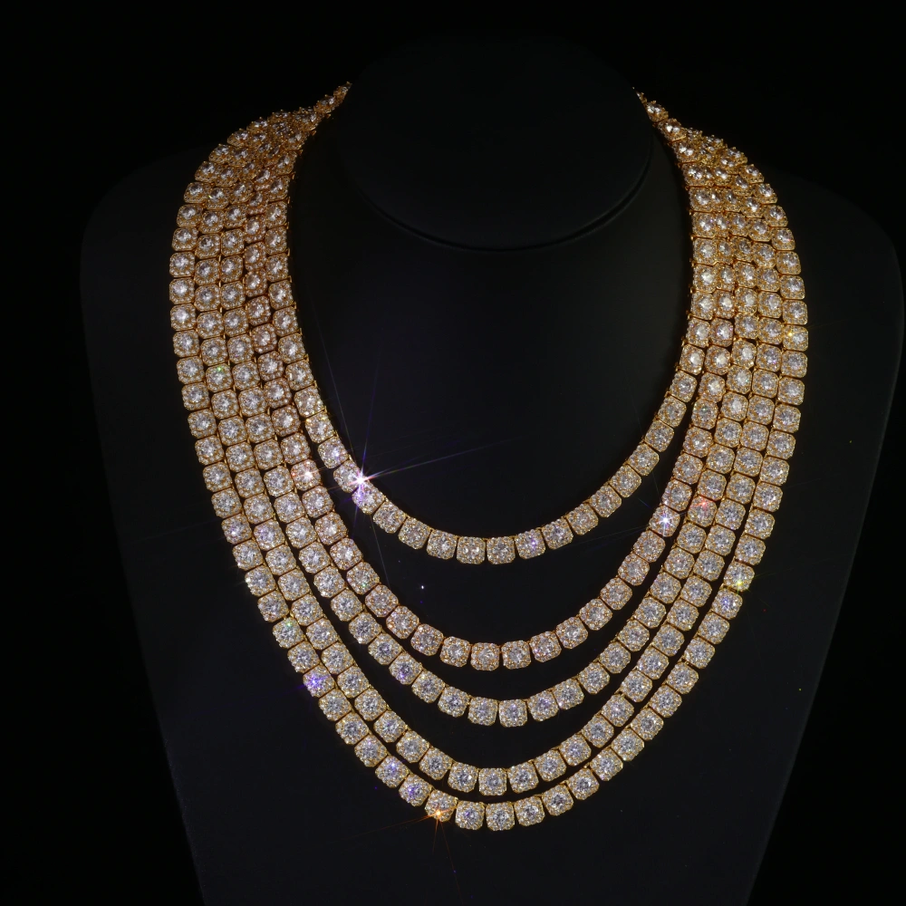 ESKEEM 5/7/10/12mm High Quality Clustered Tennis Chain Bracelet Hip Hop Jewelry Iced Out Diamond Tennis Necklace