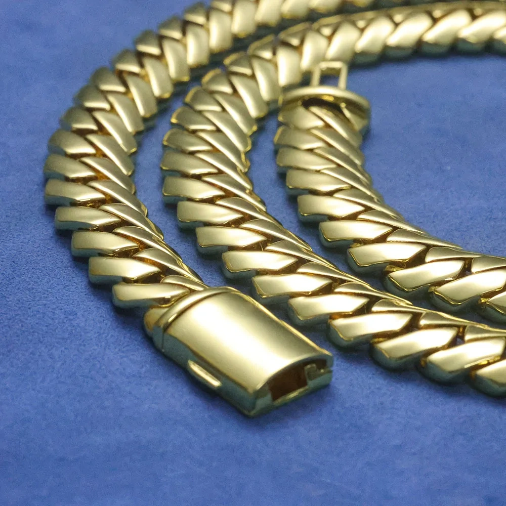 ESKEEM 12mm Cuban Link Chain Necklace 14K Gold Plated Brass Hip Hop Jewelry Customizable Men Women Gift