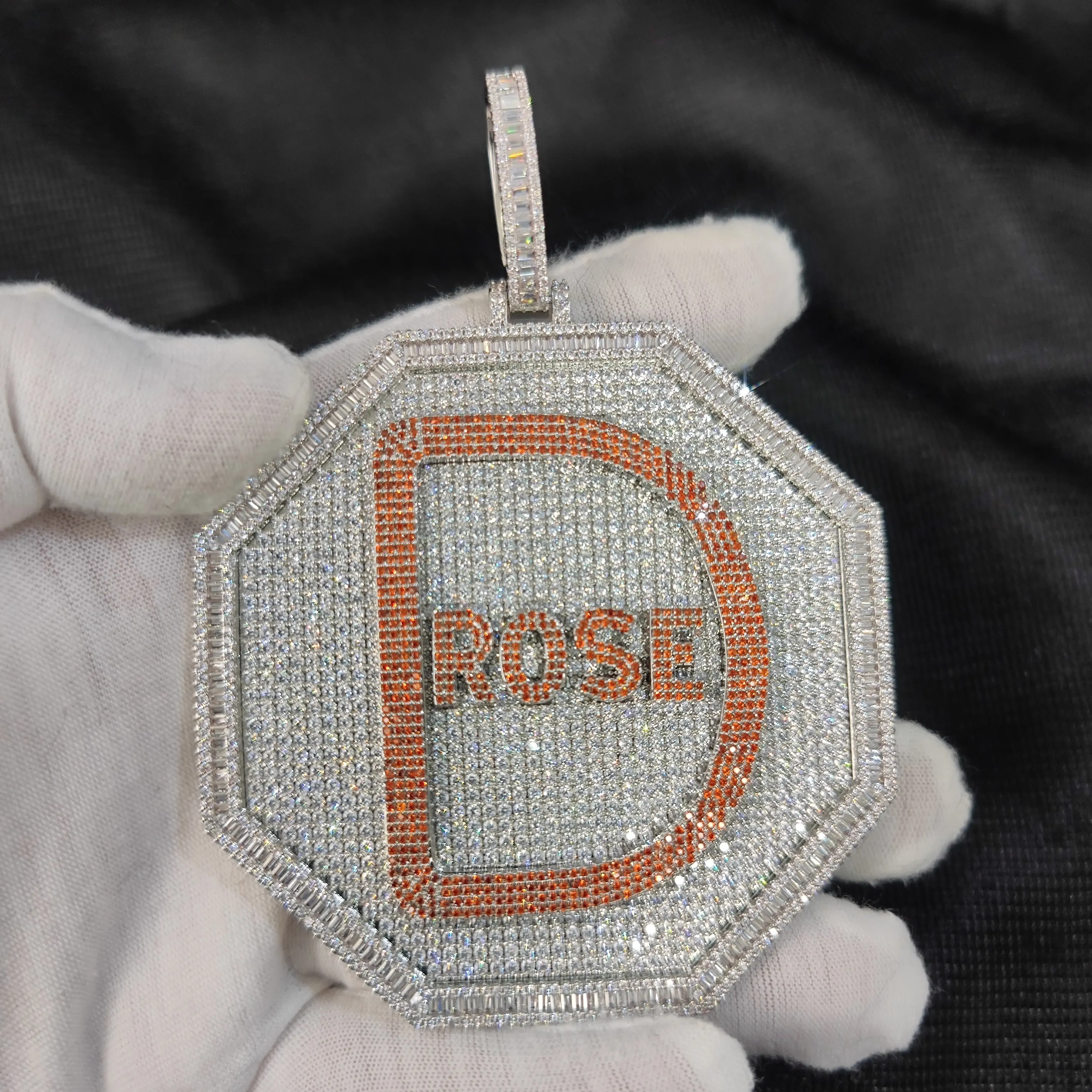 Hip Hop Custom Letter Name Logo Pendant Necklace with Zircon Diamond Polygonal Personality Exaggerated Medal