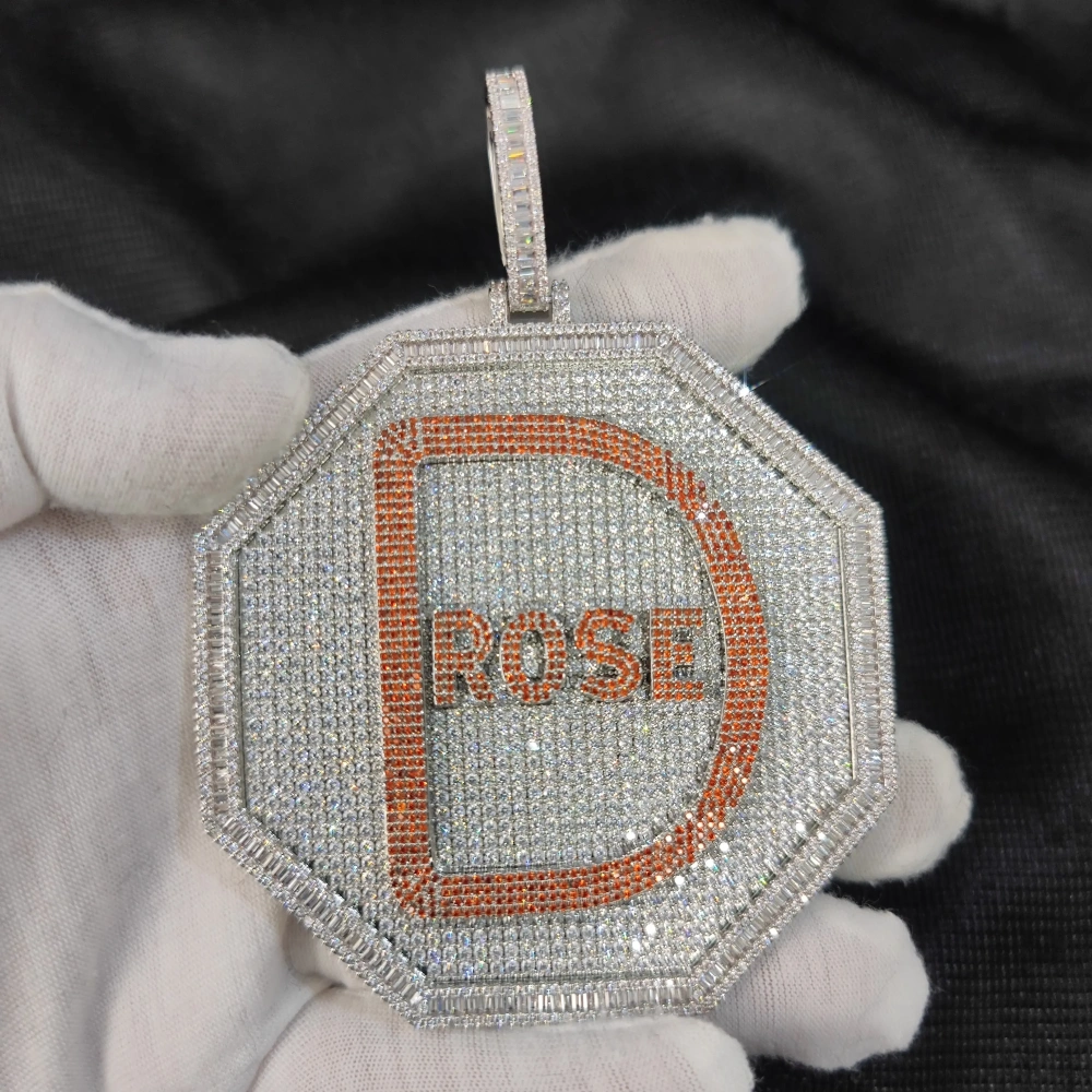 Hip Hop Custom Letter Name Logo Pendant Necklace with Zircon Diamond Polygonal Personality Exaggerated Medal