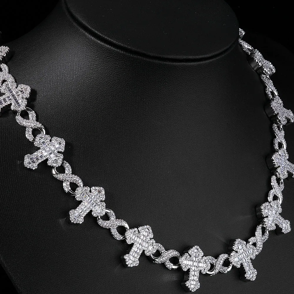 ESKEEM Shine Iced Out Infinity Cross Necklace for Men Women Prong Setting Squre Cubic Zirconia Cuban Link Chain Hip Hop Jewelry