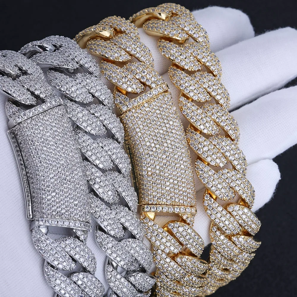 ESKEEM 18MM Iced CZ Cuban Chain Bubble 3 Rows Cubic Zirconia Cuban Link Necklace Men Gift Hip Hop Jewelry