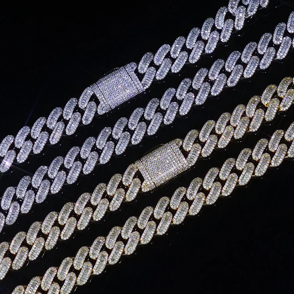 15mm Cuban Link Inlaid Prong Bing CZ Cubic Zircon Men Luxury Necklace Rectangle&Round Mix Iced Out Hip Hop Chain