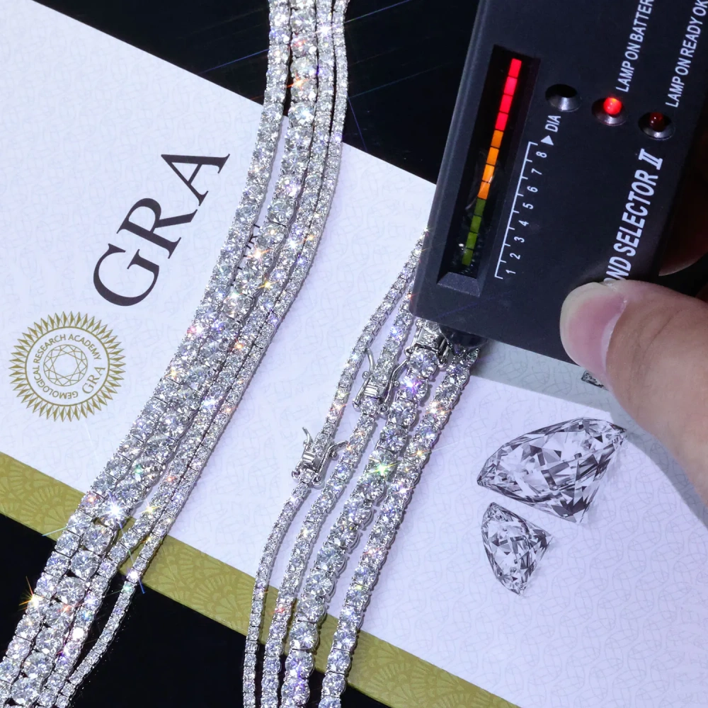 ESKEEM Moissanite Tennis Chain Necklace 925 Silver Iced Out VVS Pass Diamond Tester 2/3/4/5mm Tennis Chain Fine Jewelry