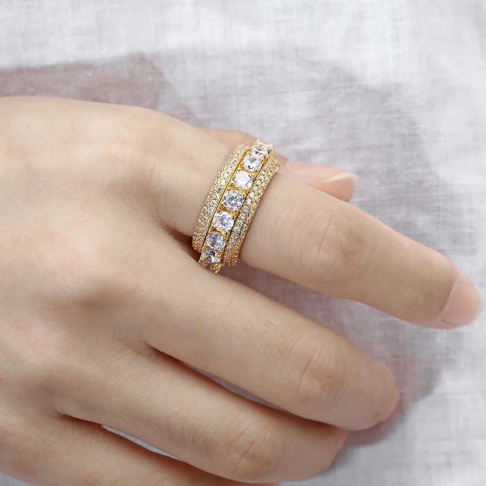 ESKEEM Hip Hop Rapper Iced Out Rotating Ring Men Cz Brass 5 Time Plated Rotating Cuban Rings for Men Jewelry