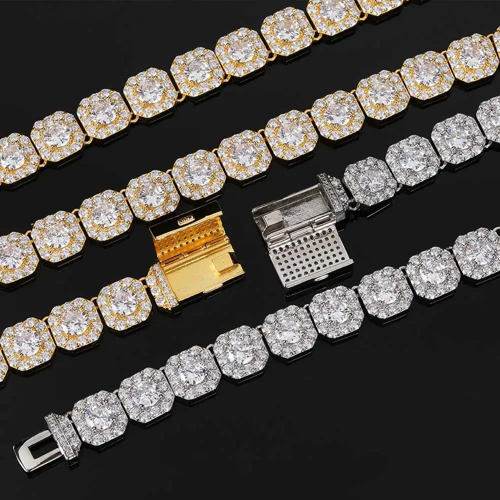 Pendientes 2024 Tendencia Hip Hop Clustered Tennis Chain for Men Iced Out Zircon Necklace Rapper Rock Jewelry