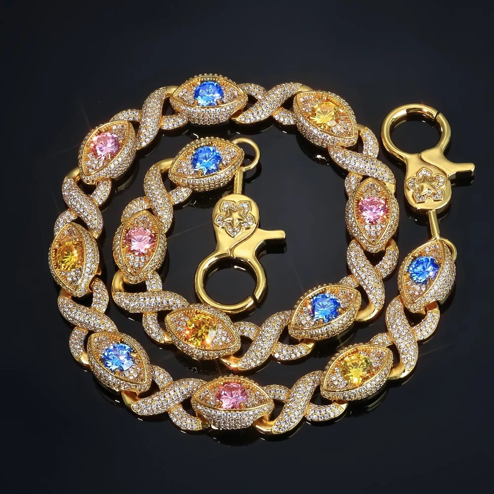 ESKEEM Custom 15mm Colorful Eye Shape Infinite Cuban Link Keychain Hip Hop Jewelry Iced Out Jeans Pocket Belt Chains for Women