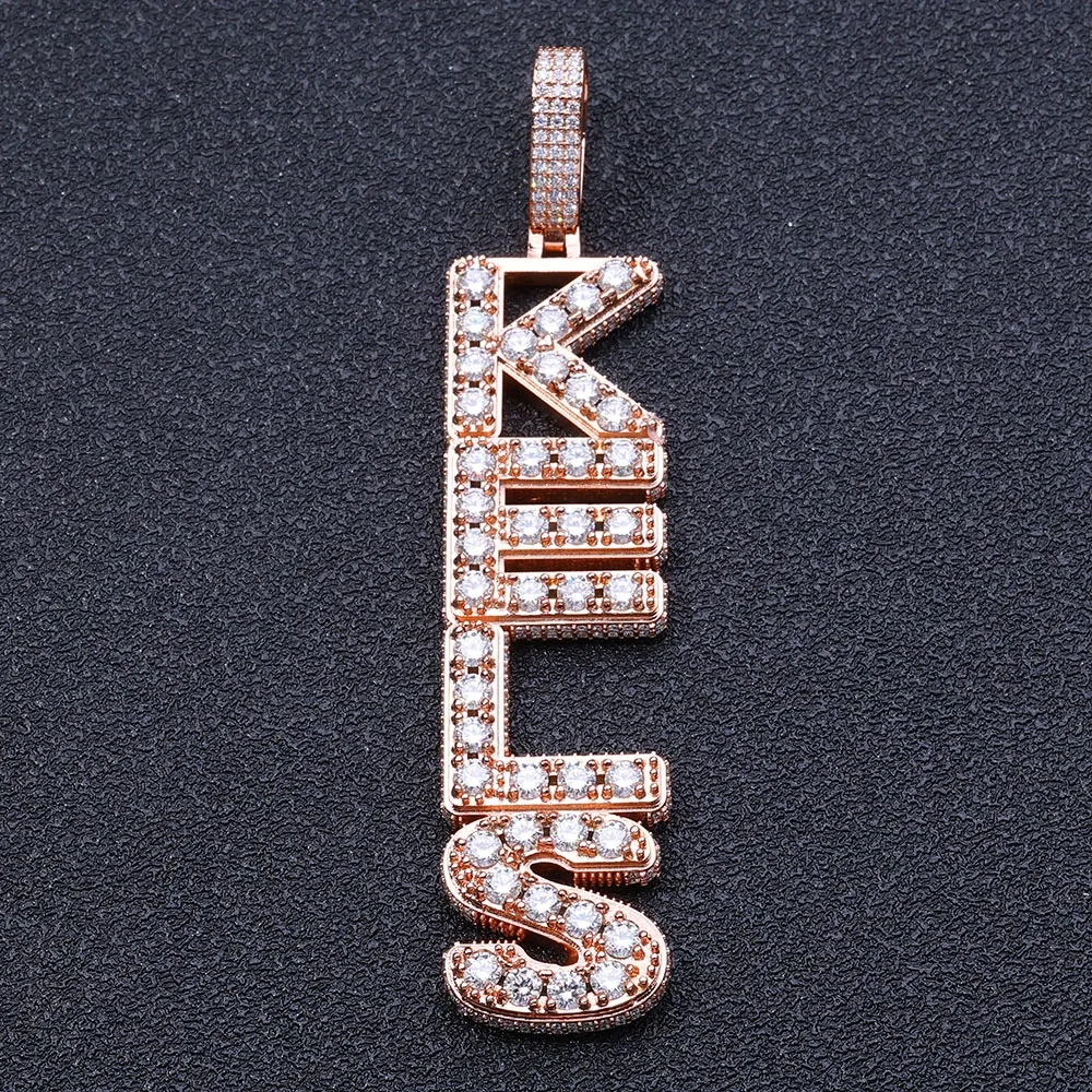 Hip Hop Custom Iced Out Moissanite Big Letter Pendant Charm Bling VVS Diamond Brass Pendant Necklace Women Men Jewelry