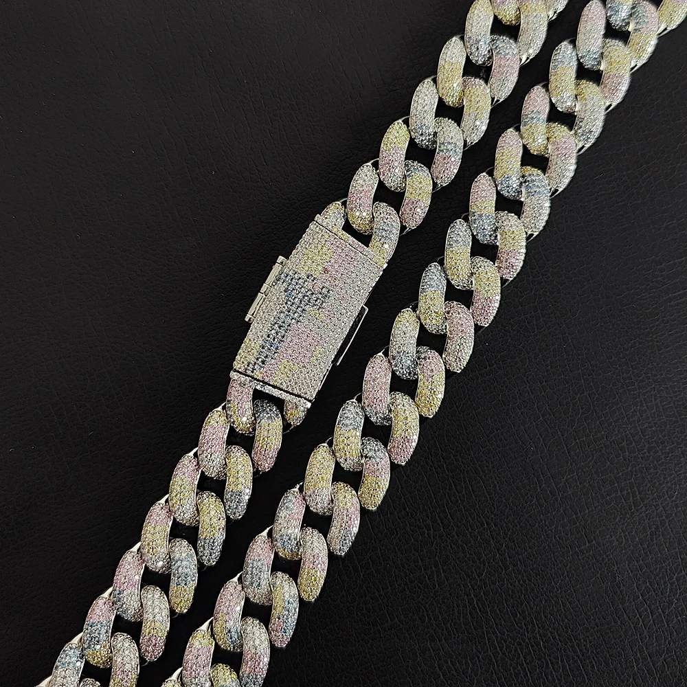 Hip Hop 18mm Iced Out Cuban Necklace Silver Plated Full Pave Bling Zircon Chain Chunky Necklace For Women