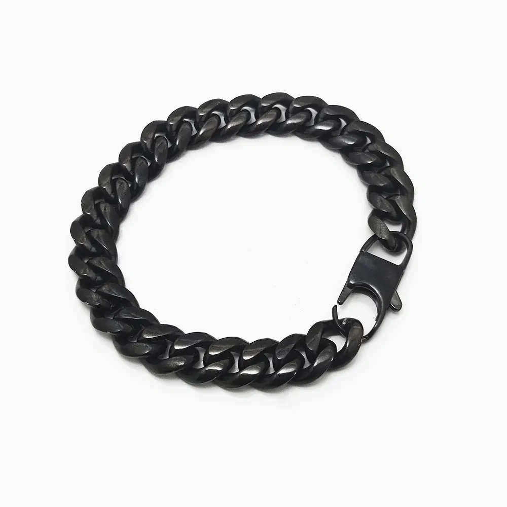 10mm Hip Hop Jewelry Fashion Simple Black Plated Stainless Steel Luxurious Cuban Link For Men Bracelet Can Custom Size