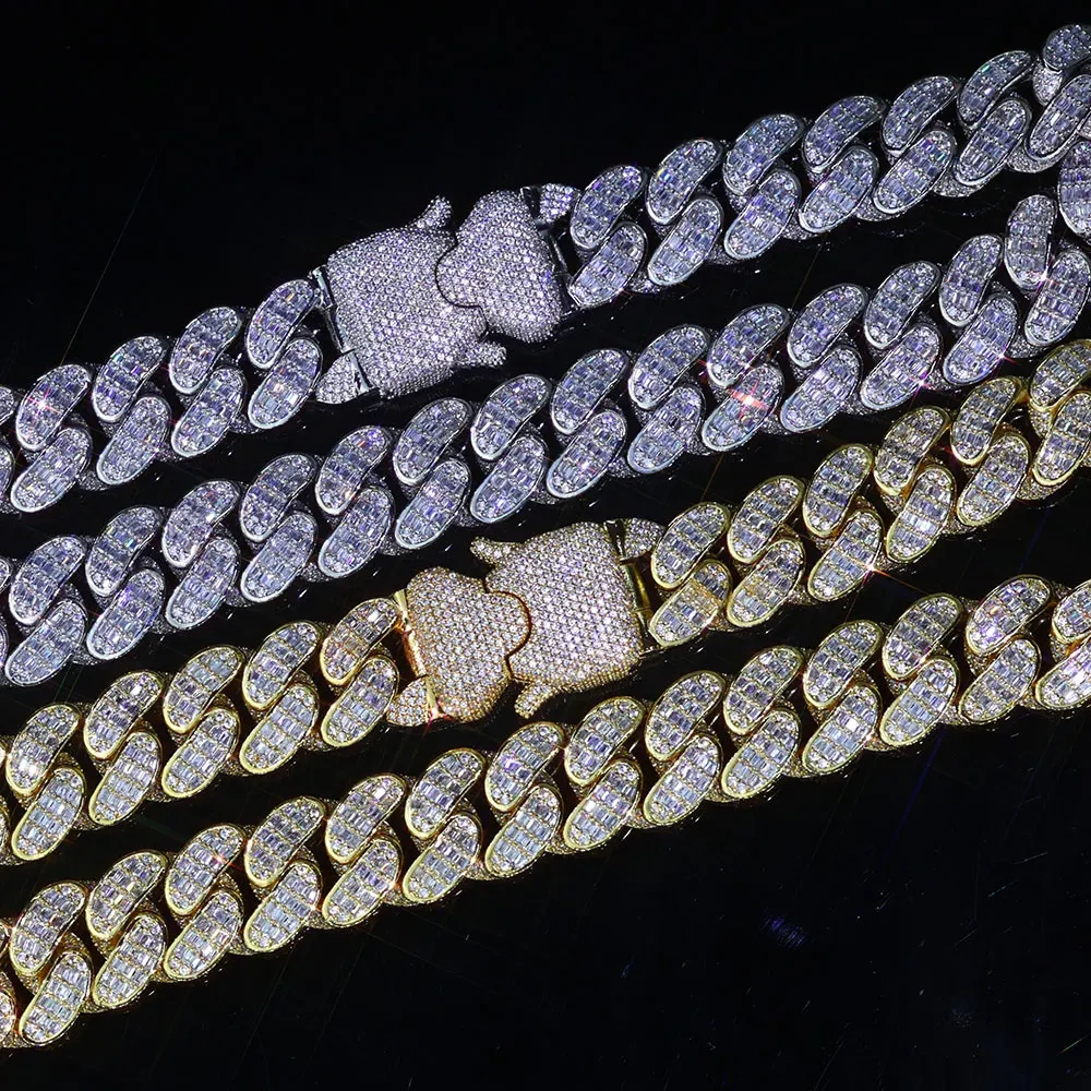 Custom Big Buckle 18mm 3 Rows Rectangle CZ Cuban LINK CHAIN Diamond Necklace Bling Heavy Iced Out Chain For Men Hip Hop Jewelry