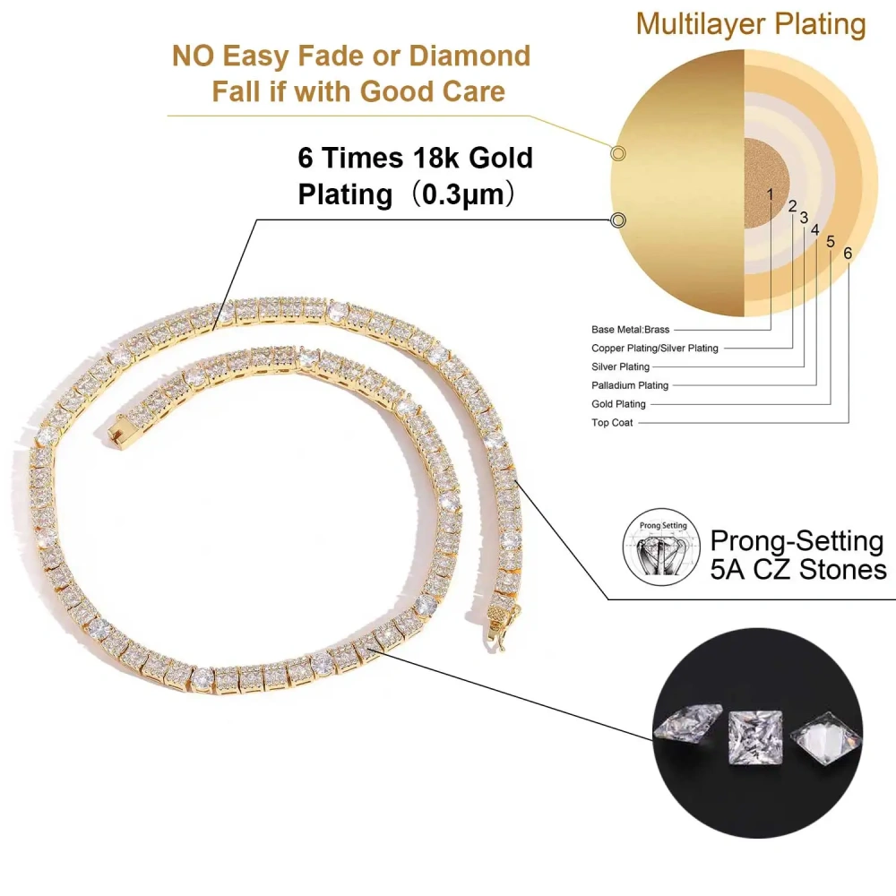 6mm Women Inlay Zircon Tennis Link Bracelet Bling Iced Out Hip Hop Square and Circle Type Tennis Chain Copper Bracelet