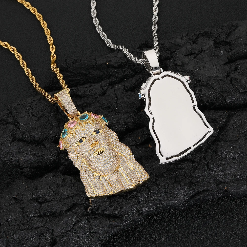 Mens Diamond Jesus Head Inlaid Colorful Zircon Silver Gold Face Christ Big Pendant For Gift Drop Shipping