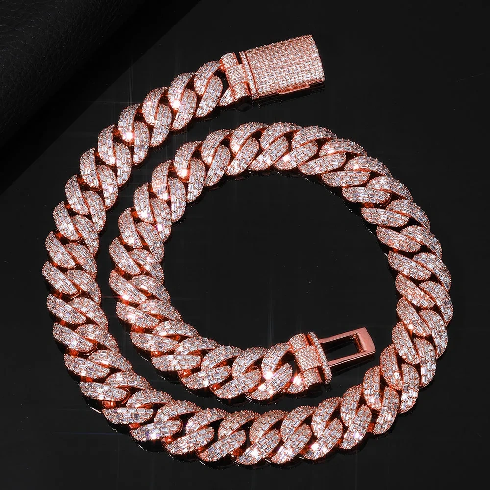 ESKEEM 20MM 3Rows Baguettes Diamond Miami Cuban Chain For Men Women Iced Out CZ Cuban Link Necklace Hip Hop Jewelry ﻿
