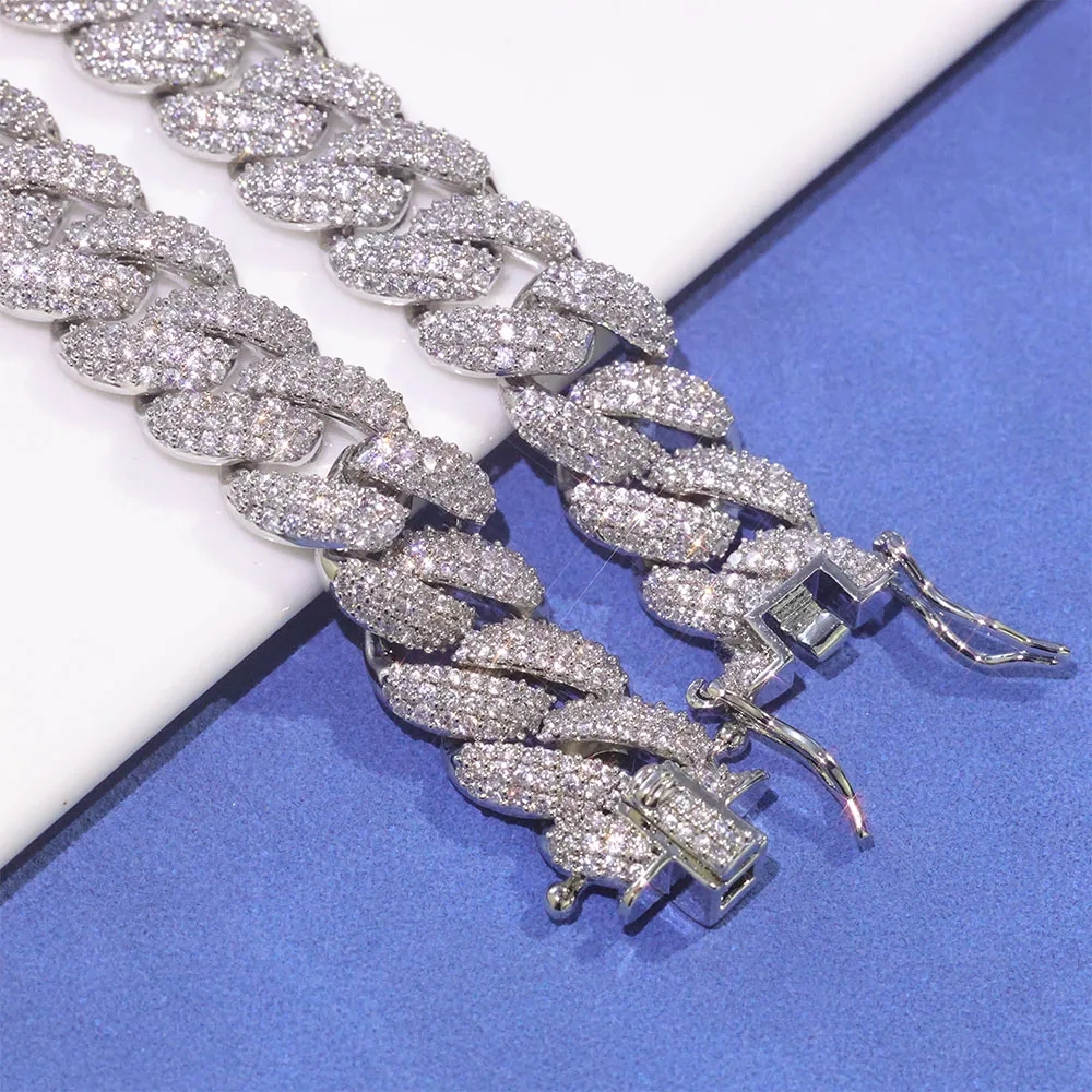 12mm 3 Rows Iced Out Diamond Cuban Chain Necklace Hip Hop Fine Jewelry Bling White Gold Bubble Cuban Bracelet for Women Men