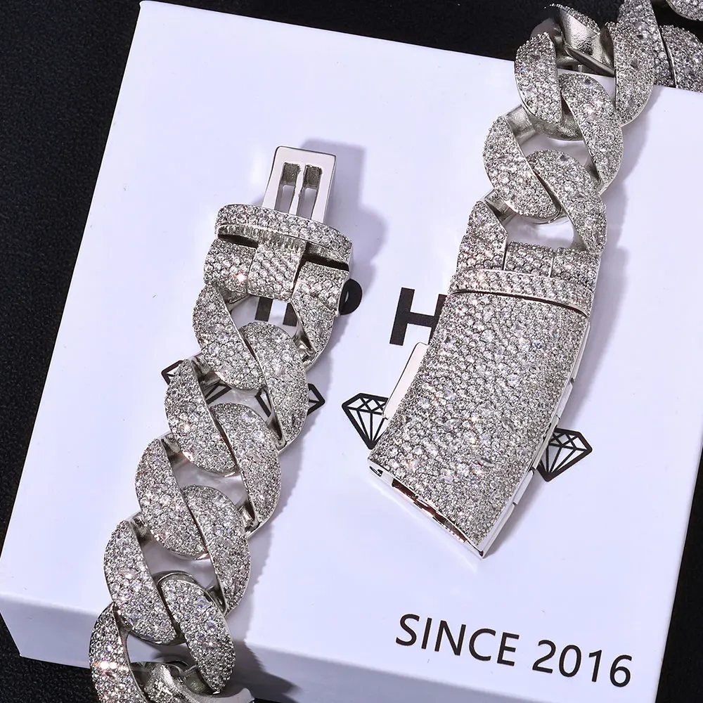 ESKEEM Hip Hop Jewelry 22mm Miami Cuban Bracelet Fully Iced Out Mixed-cut Round and Irregular-shaped Diamonds Chain