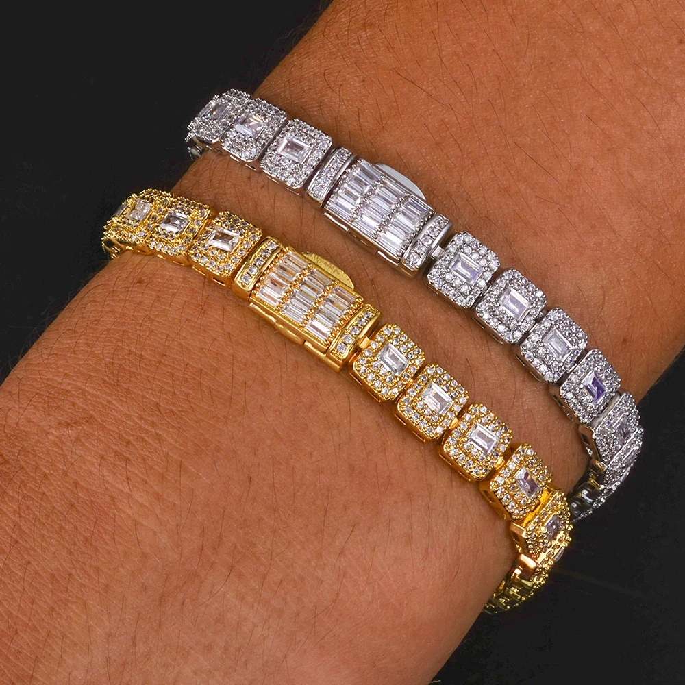 ESKEEM Women's Hip Hop Tennis Chain Bracelet Iced Out Baguette Round Cut Cubic Zirconia Stone Fine Jewelry