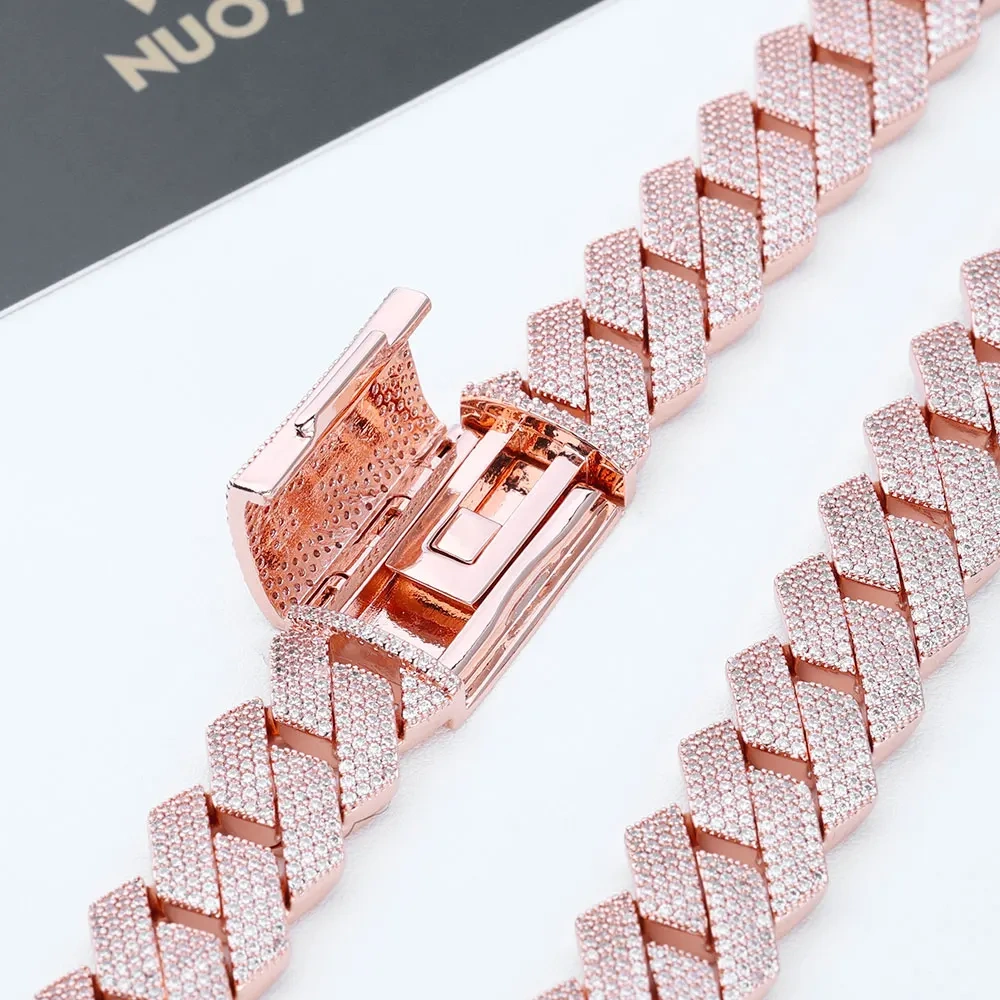 15mm CZ Iced  Custom Four Letter Box Clasp Cuban Link Chain Luxury Man Hip Hop Bling Full Diamond Rose Gold Plated Necklace