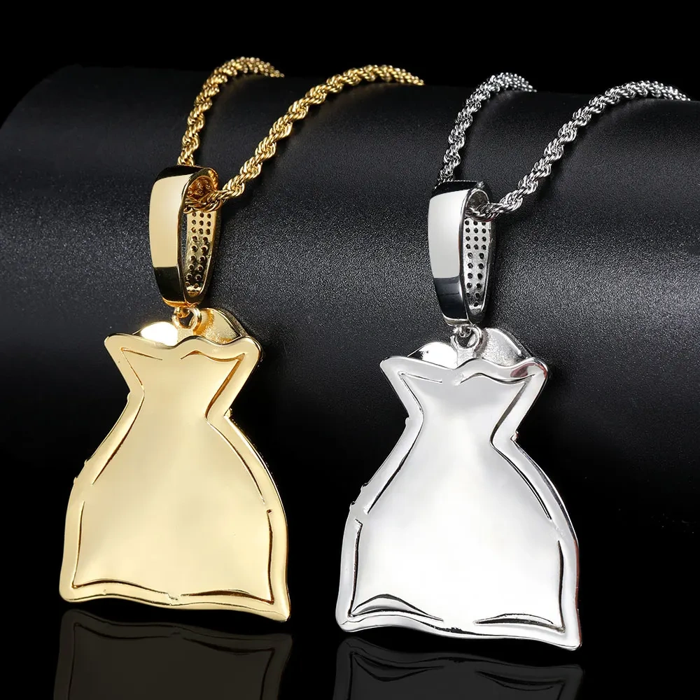 Custom Iced Out Bling Memory Photo Jewelry Money Bag Personalized Medallions Picture Necklace Hip Hop Pendant