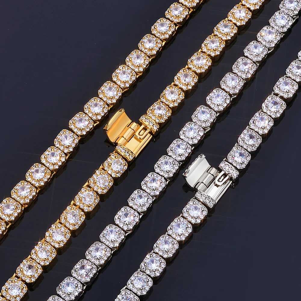ESKEEM 5/7/10/12mm High Quality Clustered Tennis Chain Bracelet Hip Hop Jewelry Iced Out Diamond Tennis Necklace