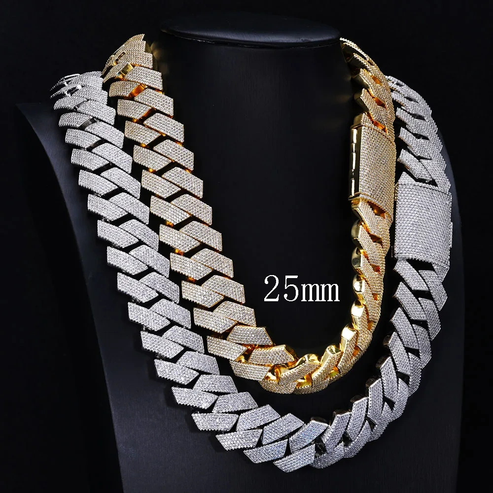 Hip Hop Jewelry 8/10/14/15/16/20/25mm Iced Out Cuban Link Chain Prong Diamond Cubic Zirconia Necklace Various Size Men Women