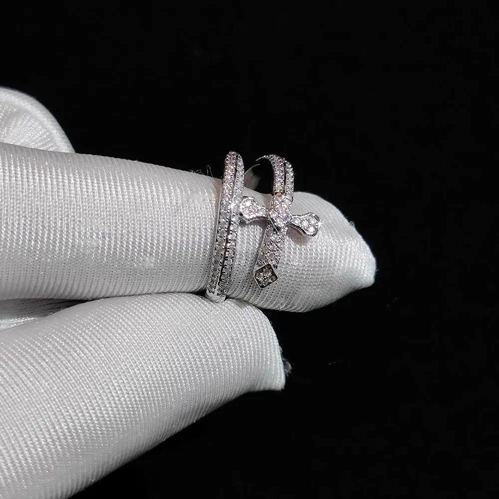 Hip Hop Jewelry Open Adjustable Ring Justice Sword Iced Out Zircon Cross Rings For Women Men Party Gift