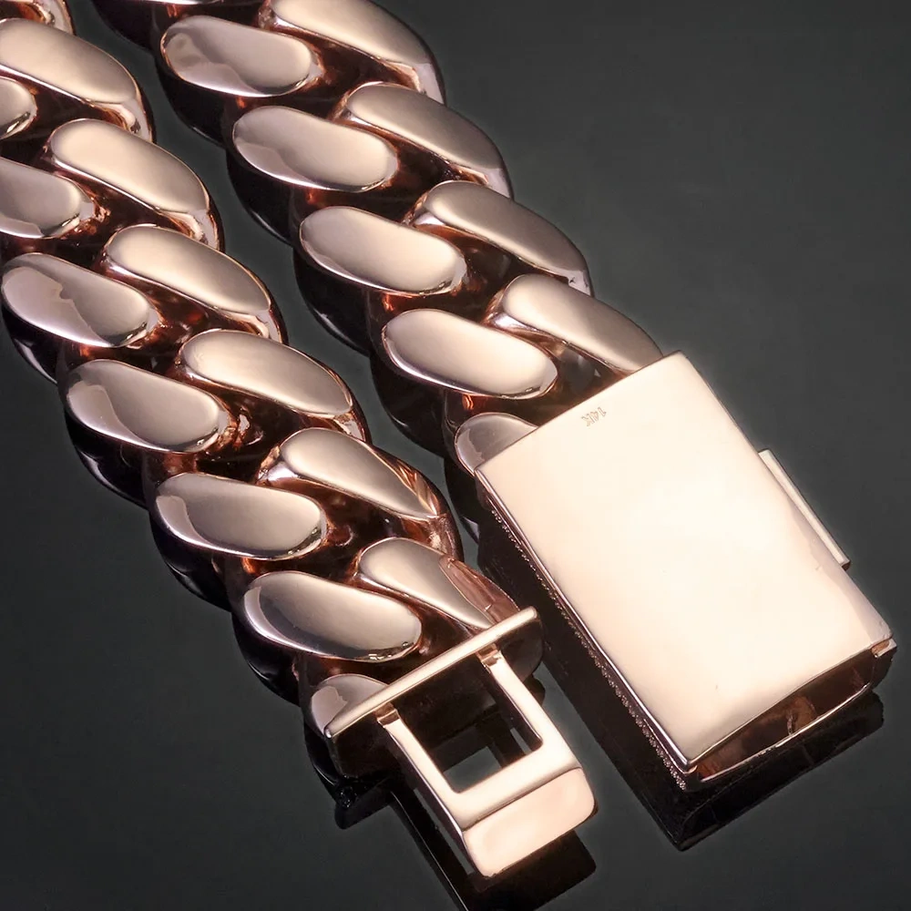 Hip Hop 30mm 40mm Chunky Heavy Chain Bling Iced CZ Clasp Bold Polishing Rose Gold Plated Miami Cuban Link Necklace