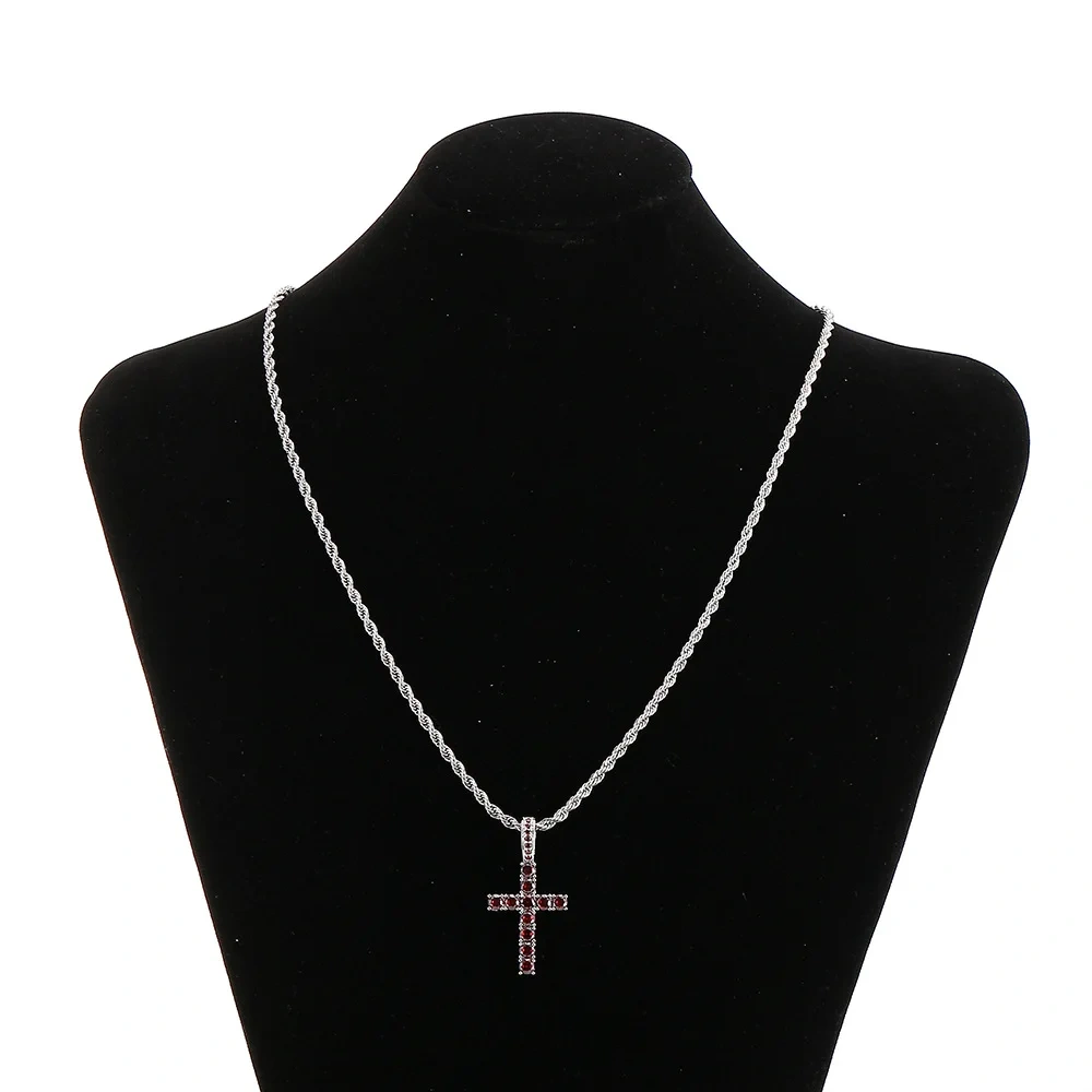 ESKEEM 18K Gold Silver Iced Out Diamond Cross Pendant Red Color Zircon Hip Hop Fine Cross Pendants for Men & Women