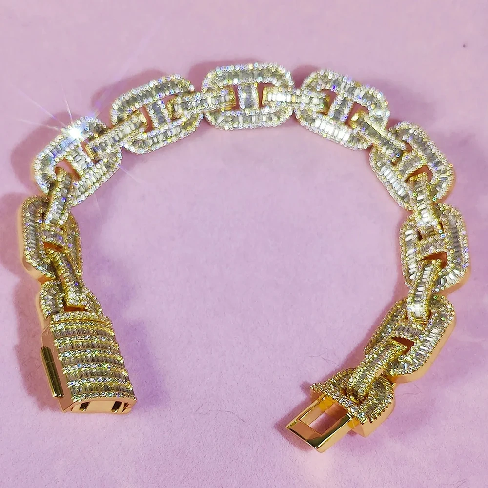 15MM Hip Hop Punk Iced Out  Necklace Diamond Pave CZ Women Luxury 18k Gold Plating Coffee Bean Link Chain Dropshipping